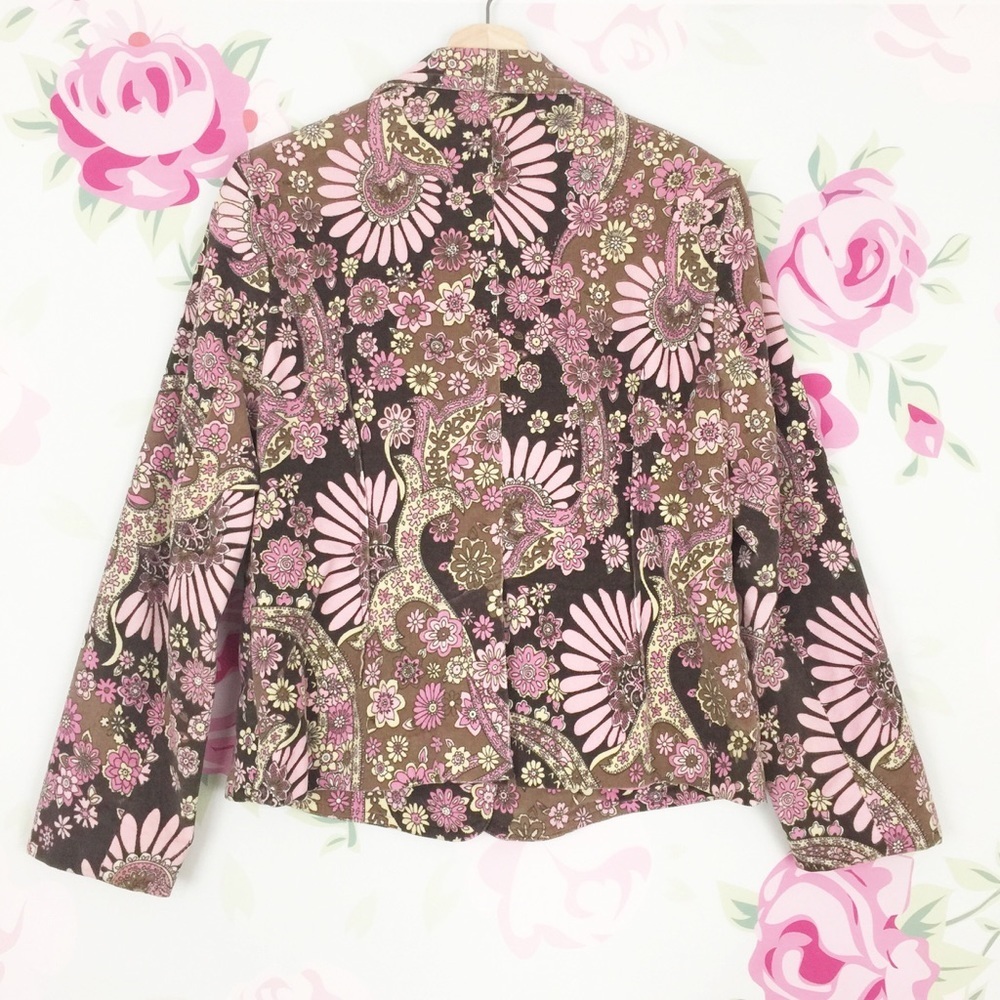 Vintage Retro Pink Floral Cord Blazer Jacket 12 - Picture 3 of 8